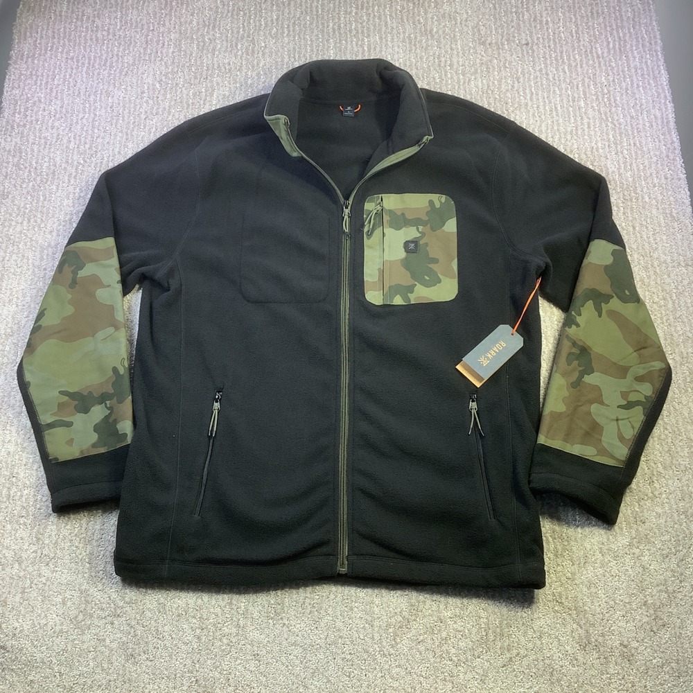 ROARK Landfall Fleece Jacket Black Camo Accents Full Zip Mens Size Large NWT